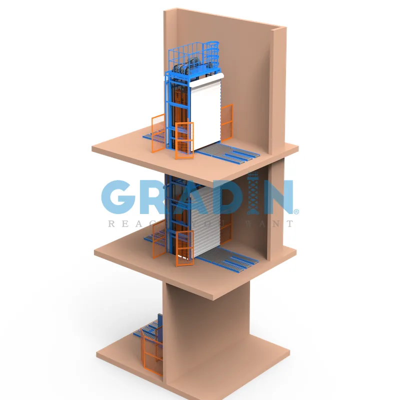 Gradin Automated VRC System integrated with roller conveyors for multi-floor material handling
