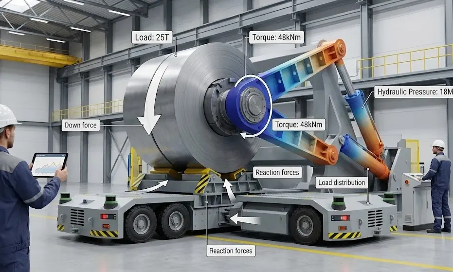 Custom industrial upender and AGV integration showing precision docking mechanics